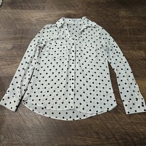 Express Portofino Shirt Button Down Blouse Black White Polka Dot Work Casual XS